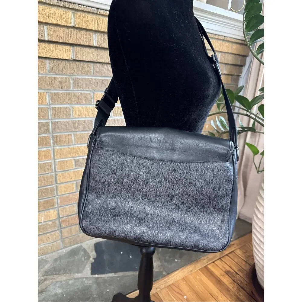 COACH Racer Messenger Bag In Signature Canvas & Leather CT716 Charcoal/Black